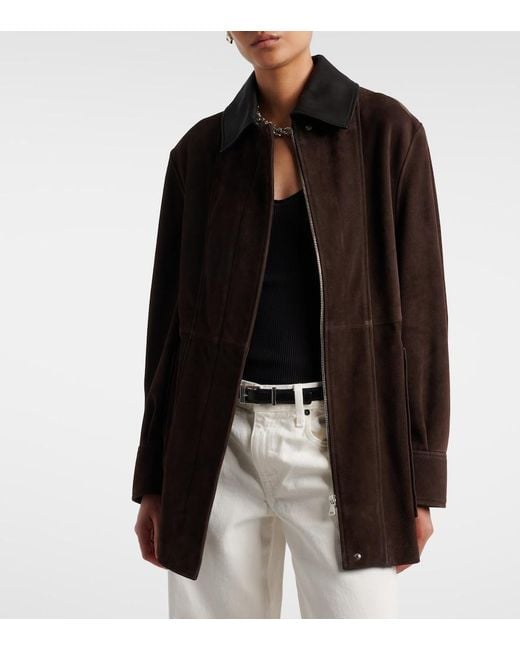 Nour Hammour Brown Grange Leather-Trimmed Suede Jacket