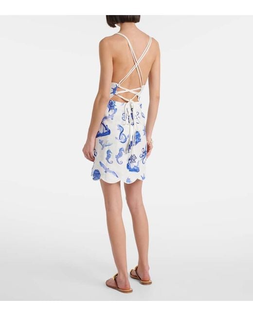 Farm Rio Blue Printed Linen Minidress