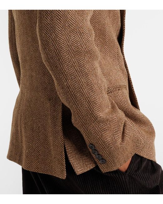 Polo Ralph Lauren Brown Herringbone Linen, Wool, And Silk Blazer