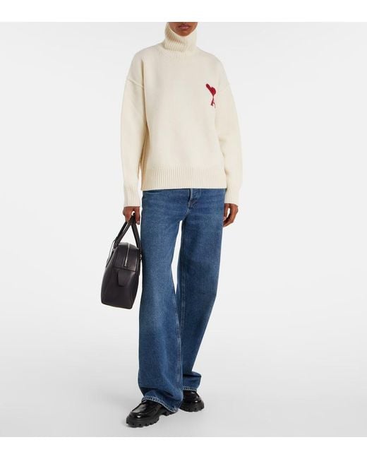 AMI White Ami De Cour Virgin Wool Turtleneck Sweater