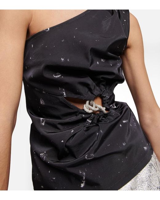 JACQUES WEI Black Printed Cutout One-Shoulder Top