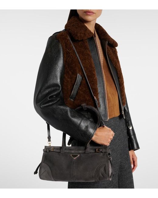 Prada Black Bonnie Medium Suede Shoulder Bag