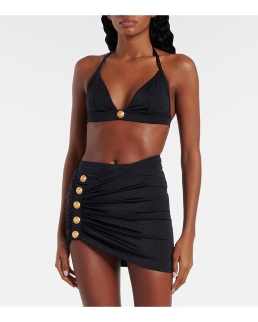 Balmain Black Draped Embellished Beach Cover-Up