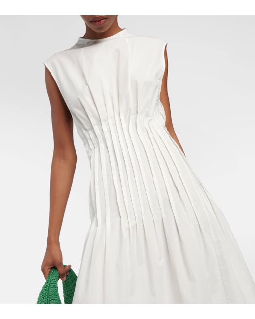 Khaite White Wes Pleated Cotton Poplin Maxi Dress