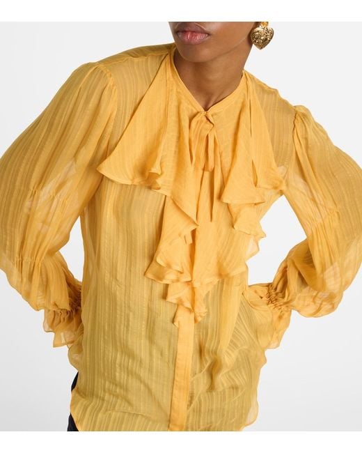 Etro Yellow Ruffled Silk Blouse