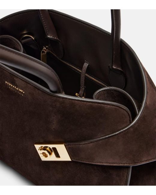 Ferragamo Black Hug Suede Tote Bag