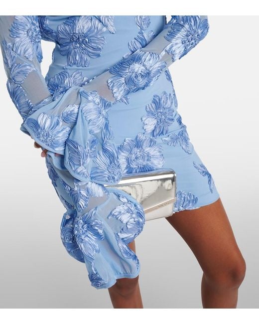 Vestido corto de malla con apliques florales ROTATE BIRGER CHRISTENSEN de color Blue