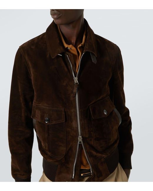 Tom Ford Brown Shearling-Trimmed Suede Blouson for men