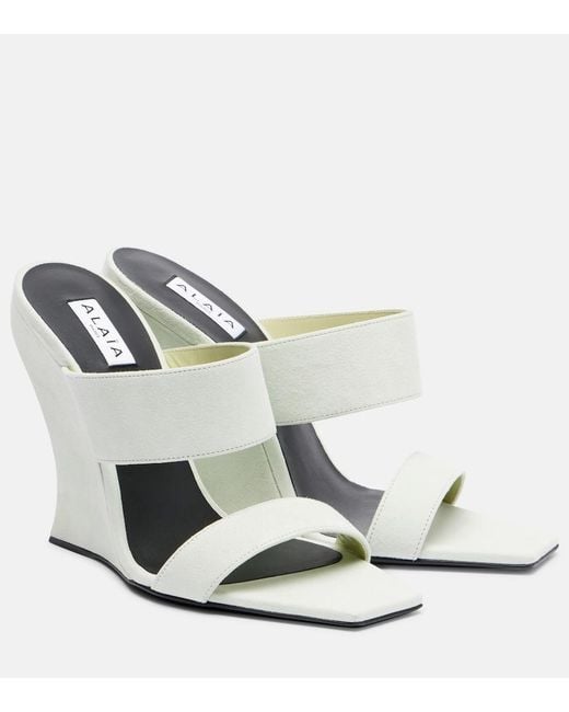 Alaïa Metallic Wave 110 Suede Wedge Mules