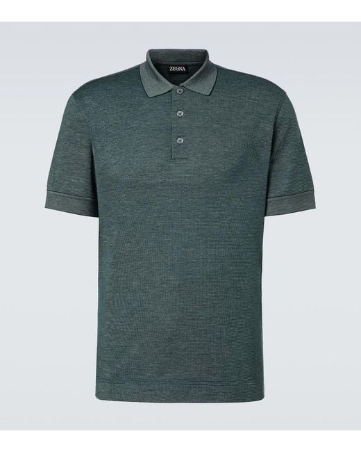 Zegna Green Cotton And Silk Polo Shirt for men