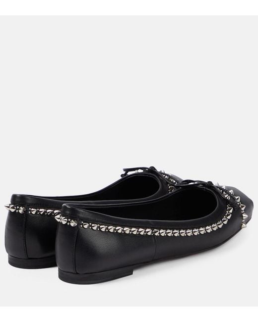 Christian Louboutin Black Mamadrague Spikes Embellished Leather Ballet Flats