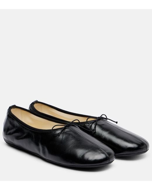 Phoebe Philo Black Gathered Leather Ballet Flats