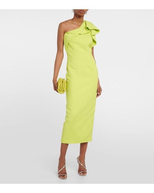 Roland Mouret Yellow One-Shoulder Wool-Blend Midi Dress