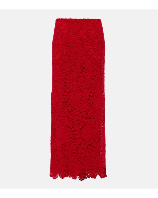 Valentino Red Lace Wool-blend Maxi Skirt