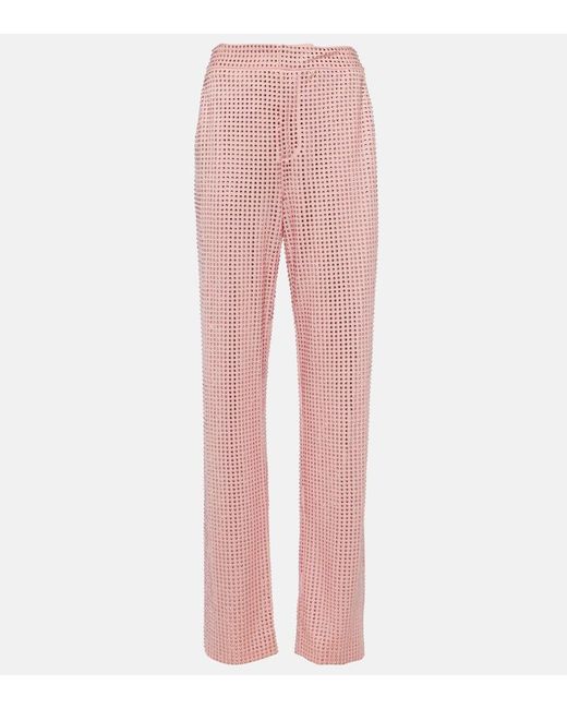 Area Pink Crystal-Embellished Jersey Straight Pants