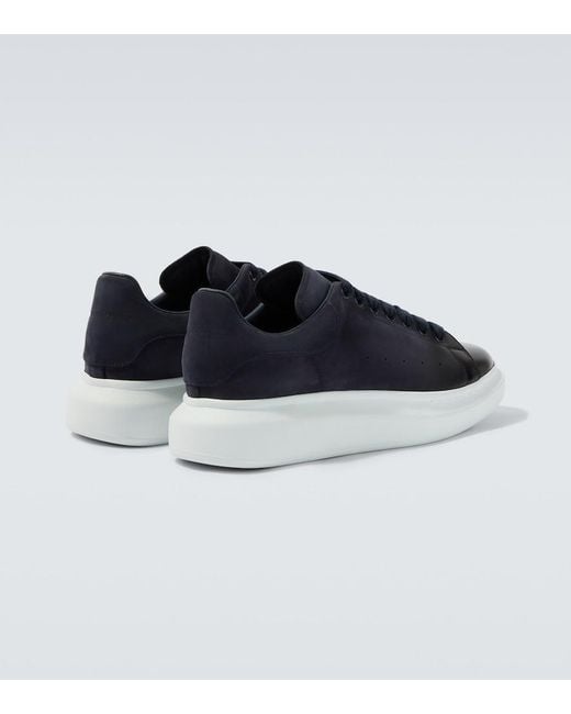 McQueen Blue Oversized Suede-Trimmed Leather Sneakers for men