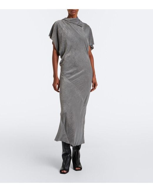 Rick Owens Gray Seb Draped Velvet Midi Dress