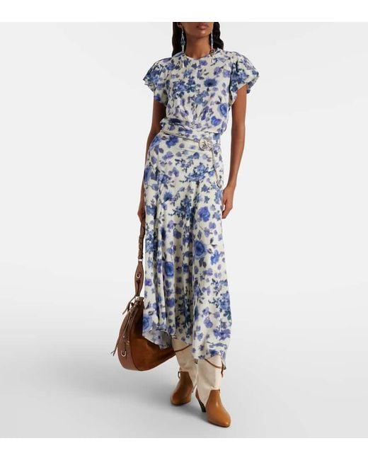 Isabel Marant Blue Tullya Floral Silk-Blend Top