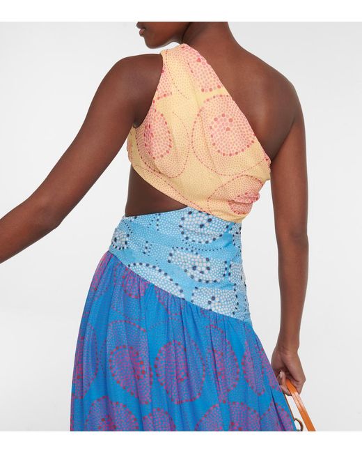 Staud Blue Ashlyn One-Shoulder Chiffon Maxi Dress