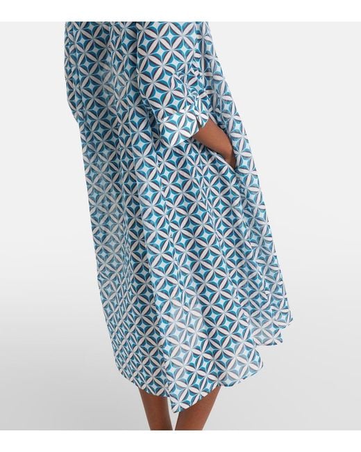 Max Mara Blue Steppa Printed Cotton And Silk Midi Dress