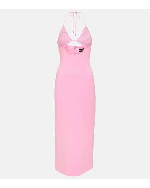 David Koma Pink Crystal-Embellished Cutout Midi Dress