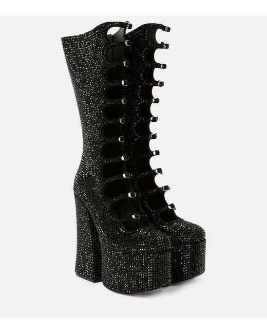 Marc Jacobs Black Kiki Embellished Suede Platform Knee-High Boots