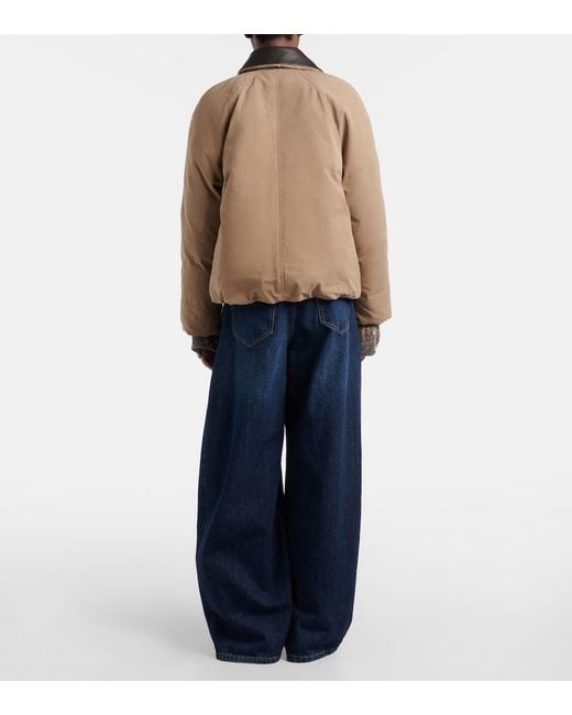 Brunello Cucinelli Blue Leather-Trimmed Barrel-Leg Jeans