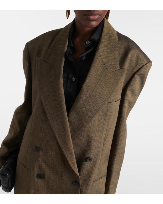 Dries Van Noten Green Double-Breasted Cotton-Blend Blazer