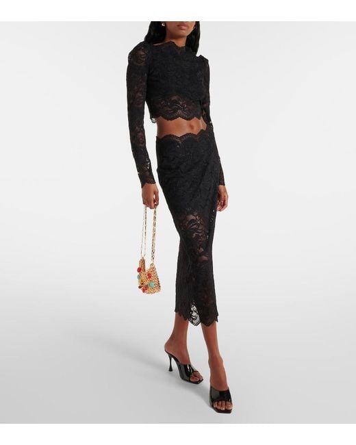 Rabanne Black Floral Lace Midi Skirt