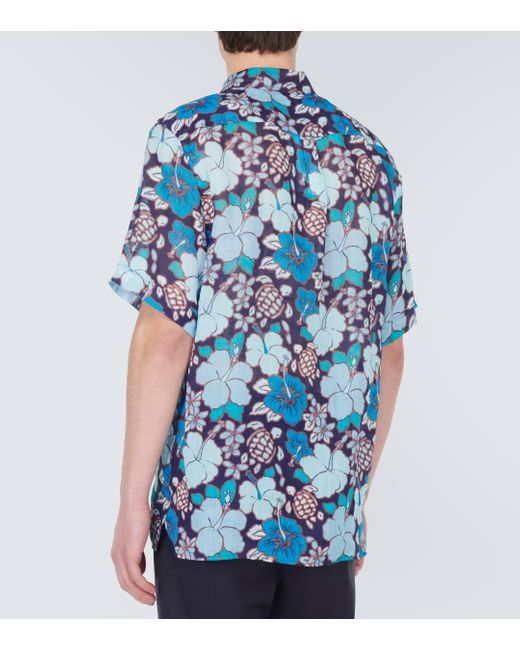 Vilebrequin Blue Charli Floral Ramie Bowling Shirt for men