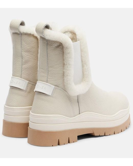 Bogner White Arosa Shearling-Lined Leather Ankle Boots