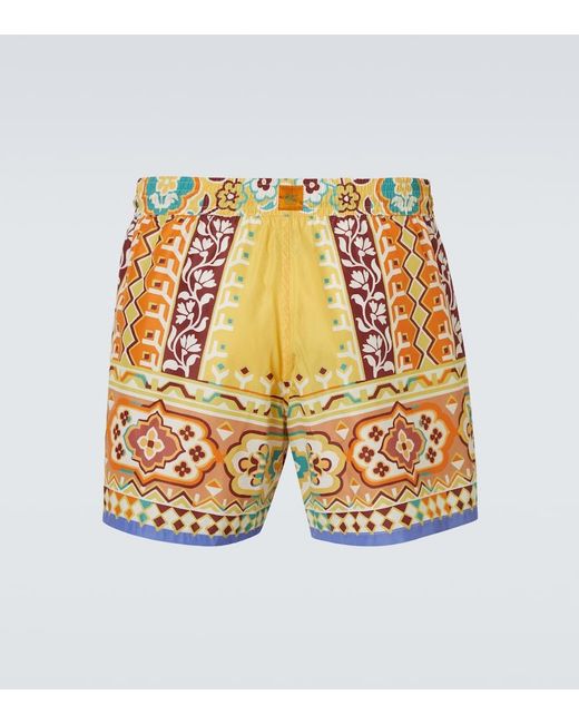Etro Orange Printed Swim Trunks for men