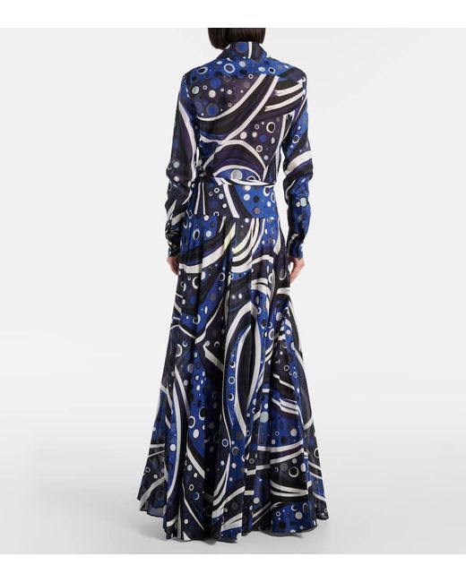 Emilio Pucci Blue Printed Cotton Muslin Maxi Skirt