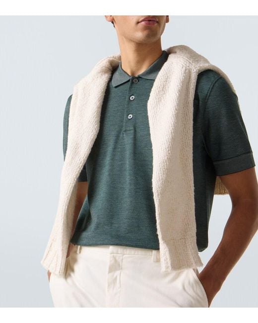 Zegna Green Cotton And Silk Polo Shirt for men