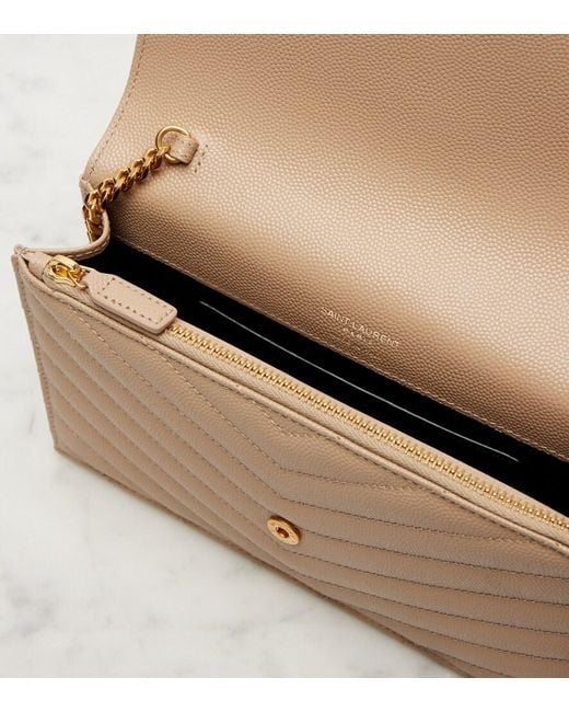 Saint Laurent White Cassandre Matelasse Envelope Leather Wallet On Chain
