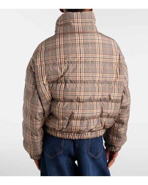 Brunello Cucinelli Brown Checked Leather-Trimmed Down Jacket