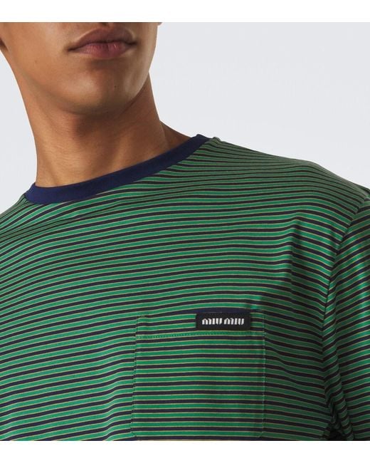 Miu Miu Green Striped Cotton Jersey T-Shirt for men