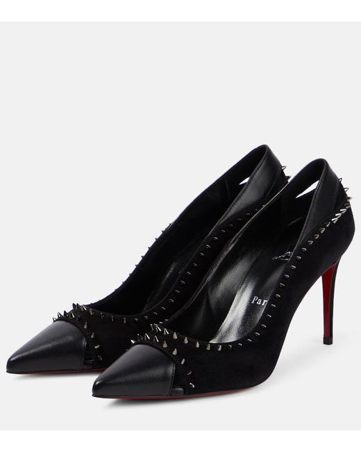 Christian Louboutin Black Duvette Spikes 85 Leather & Suede Pump