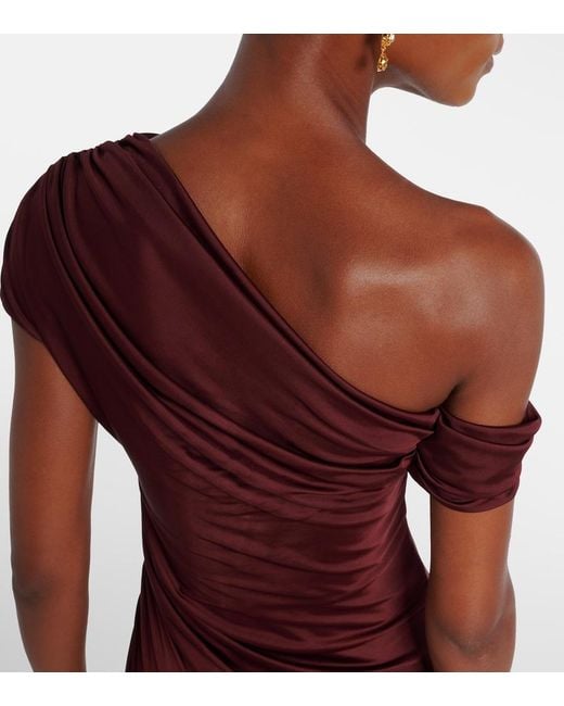 Galvan Red Asymmetric Draped Jersey Maxi Dress