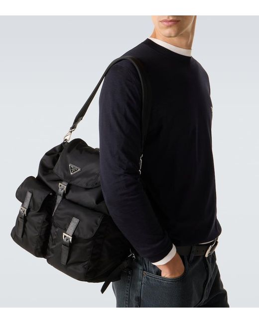 Mochila De Re-Nylon Con Piel Prada de hombre de color Black