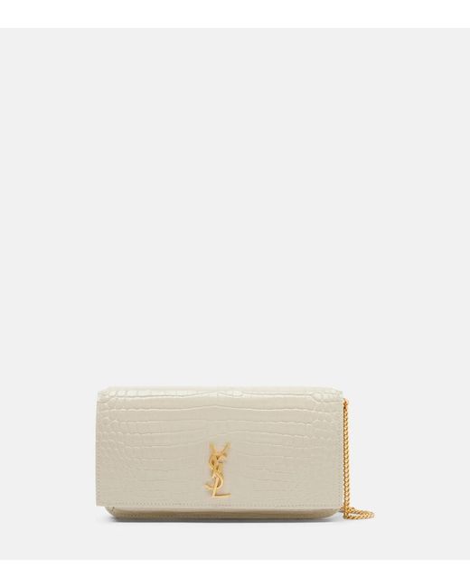 Saint Laurent Natural Cassandre Mini Leather Phone Pouch