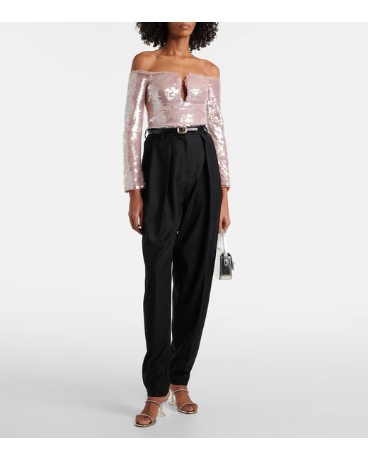 Self-Portrait Pink Sequined Off-Shoulder Top