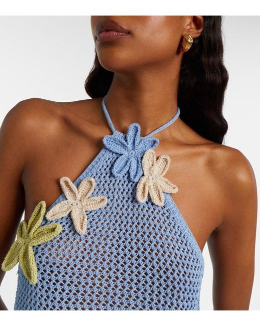 Bananhot Blue Cori Open-Knit Lame Crop Top