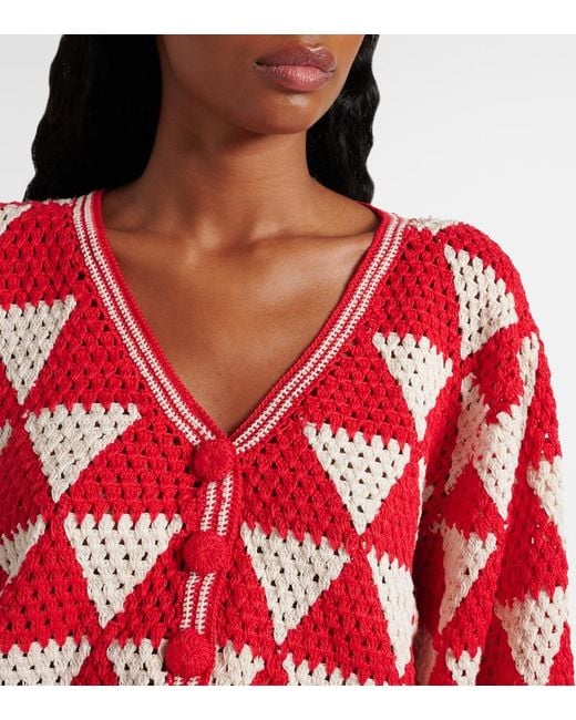 Anna Kosturova Red Maija Crochet Cotton Cardigan