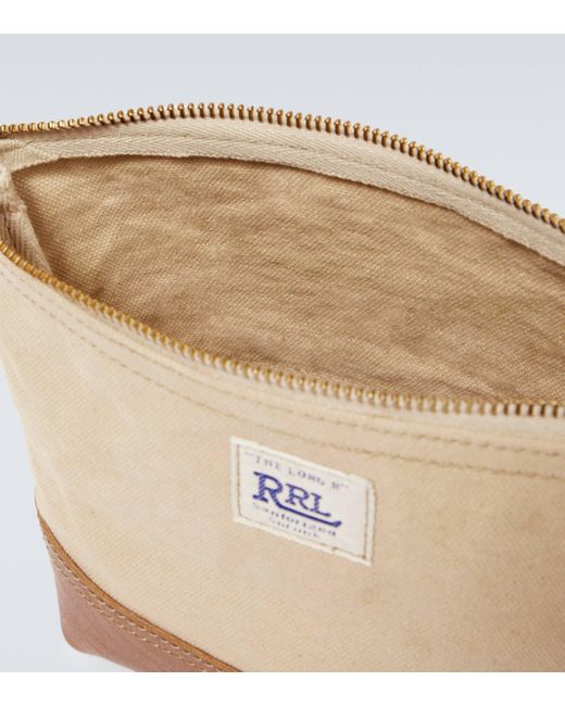 RRL Natural Large Leather-trimmed Cotton Canvas Pouch for men