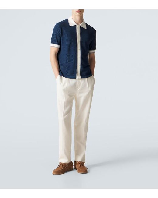 Brioni Blue Linen, Cotton, And Silk Shirt for men