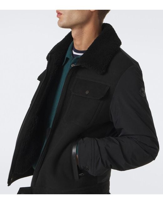 Moncler Black Shearling-Trimmed Suede Down Jacket for men