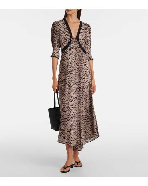 Rixo Natural Amina Printed Crepe De Chine Midi Dress