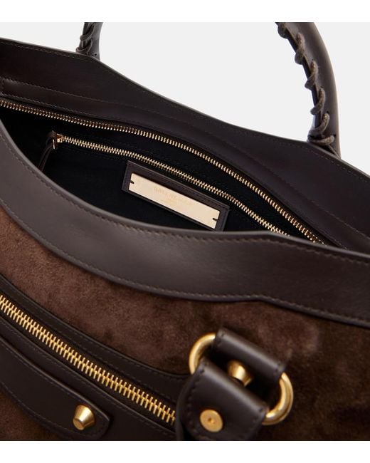 Balenciaga Brown Le City Medium Leather-Trimmed Suede Tote Bag