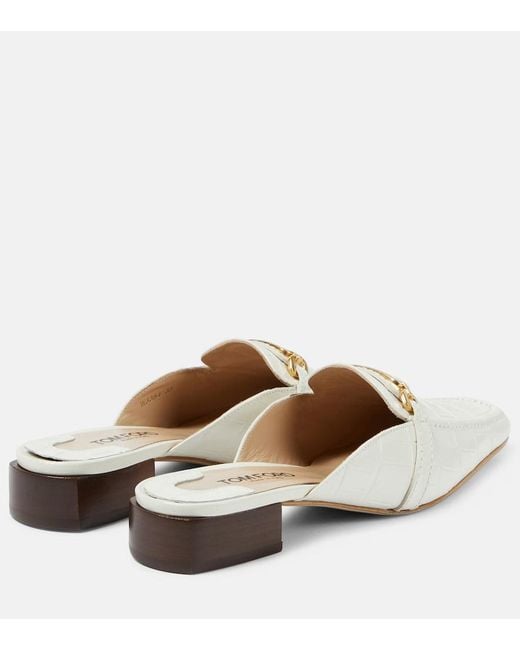 Tom Ford White Whitney Croc-Effect Leather Mules